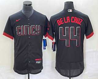 Mens Cincinnati Reds #44 Elly De La Cruz Black 2023 City Connect Flex Base Stitched Baseball Jersey